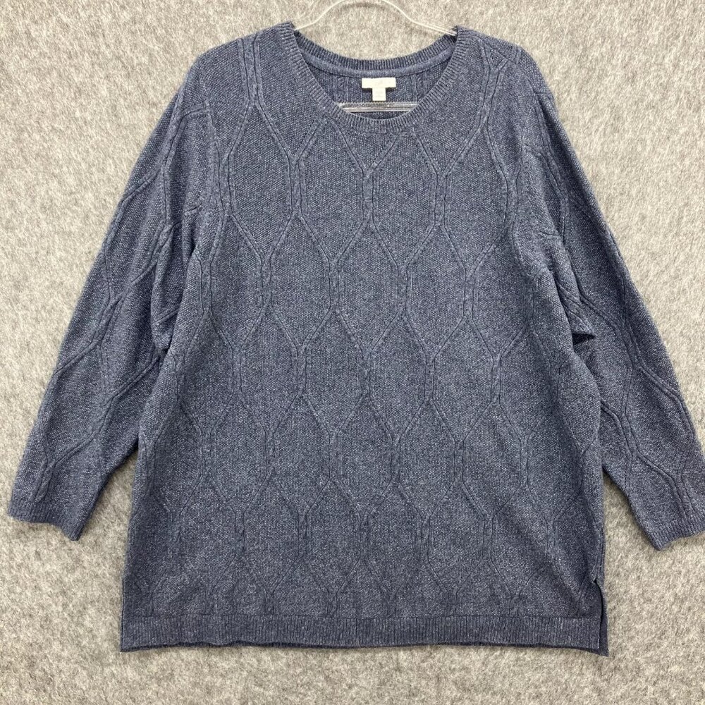 J. Jill Textured Tunic Sweater Womens Plus 2XL Blue Geometric Pattern